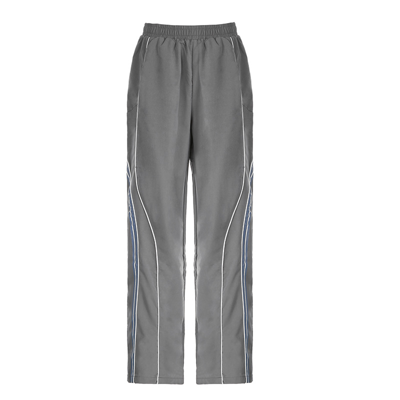 Fashionable Ins Style Striped Design Basic Casual Woven Pants Personality Street Loose Elastic Waist Sports Trousers