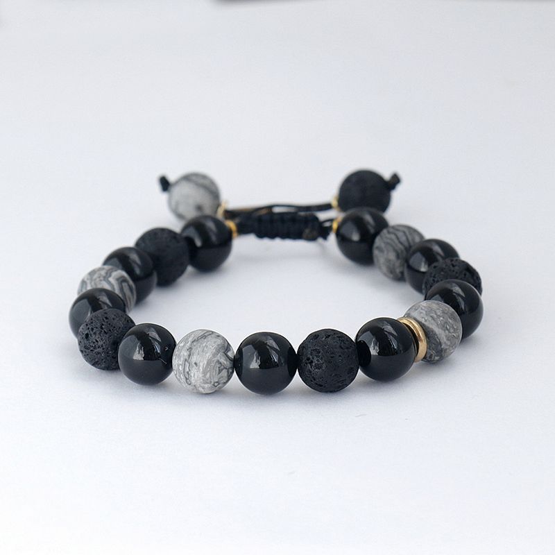 Popular Handmade Natural Volcanic Rock Snowflake Stone Beads Bracelet Men's Retro 10/8mm Elastic Beads Couple Bracelet