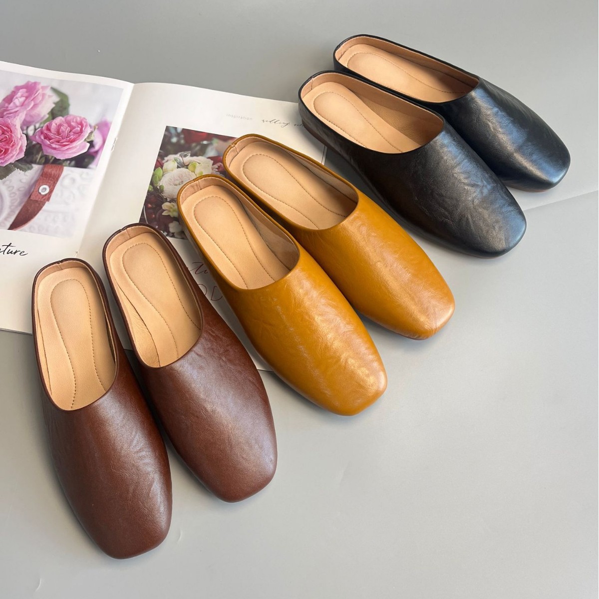 巨软穿真皮皮包头半拖鞋女夏外穿一脚蹬新款圆头软皮软底凉拖鞋女