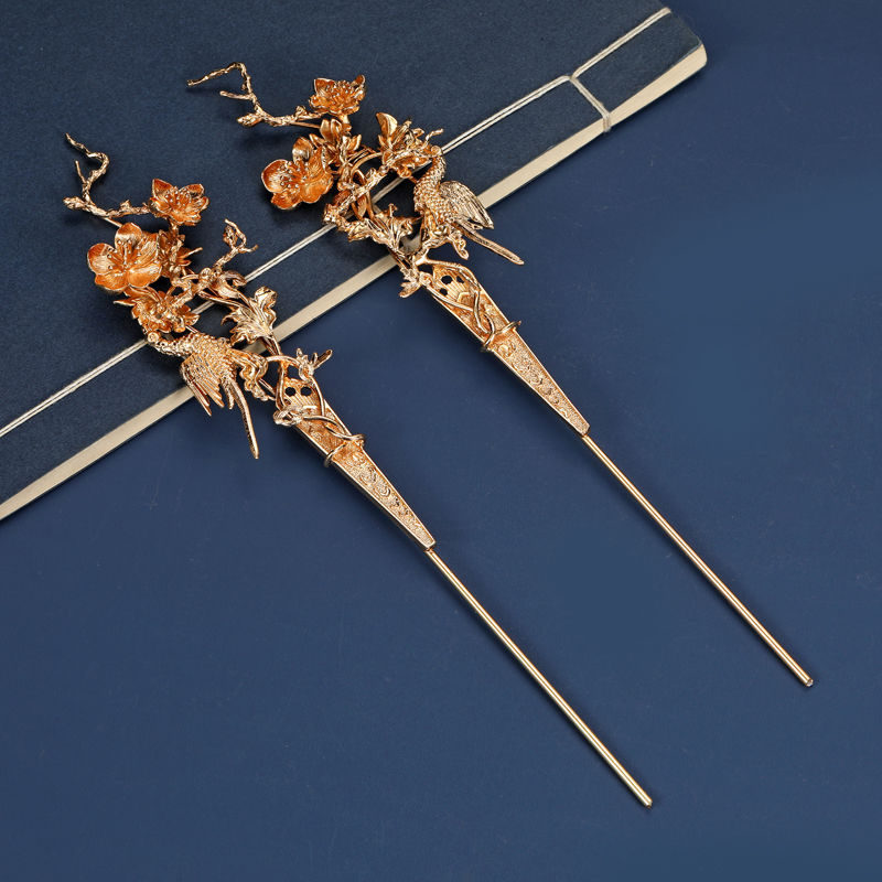后雨山原创手工饰品春日宴古风汉服金色流苏仙女剑簪钗花朵夹发簪