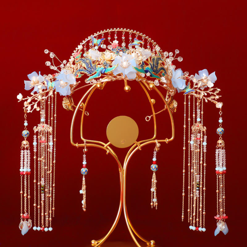 新娘秀禾头饰 新款中式汉服发冠古风凤冠绣禾头饰新娘头饰配饰