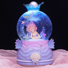 新款美人鱼水晶球音乐盒海洋装饰摆件八音盒儿童女孩生日礼物批发