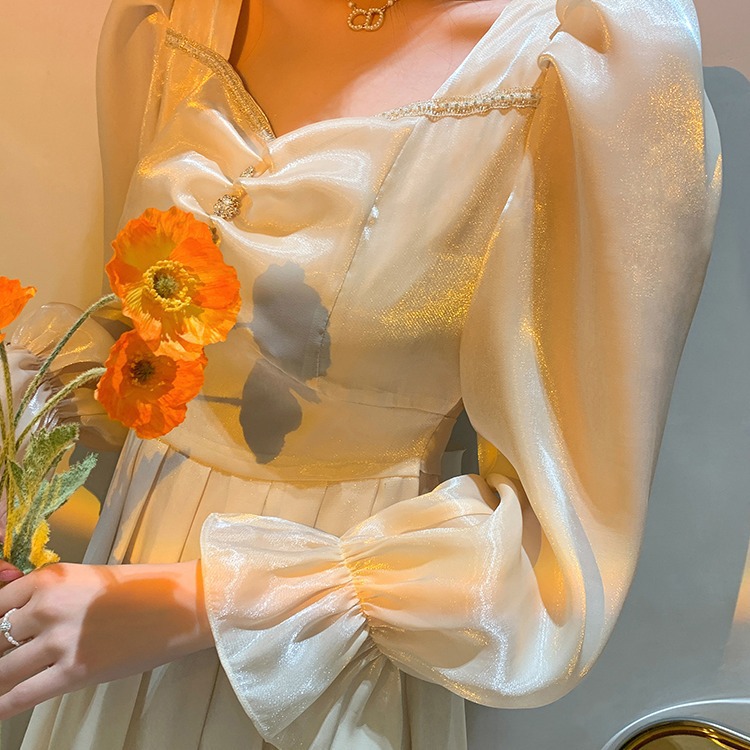 春装2021年新款裙子法式可盐可甜设计感初恋甜秋暮云纱连衣裙美春