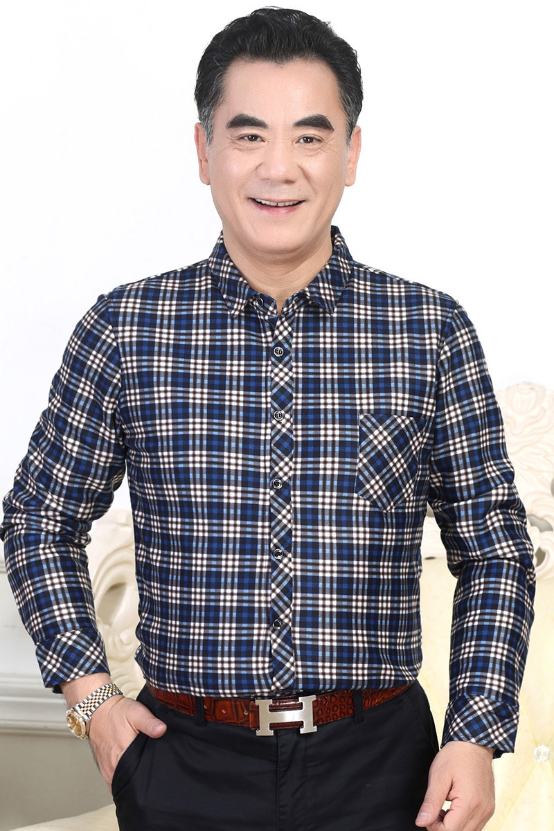 爸爸春秋衬衫长袖薄款中老年宽松休闲秋季中年人 男士衬衣s7614