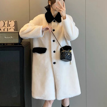 2023冬季外穿黑白小香风撞色羊羔绒外套女中长款新款韩版休闲百搭