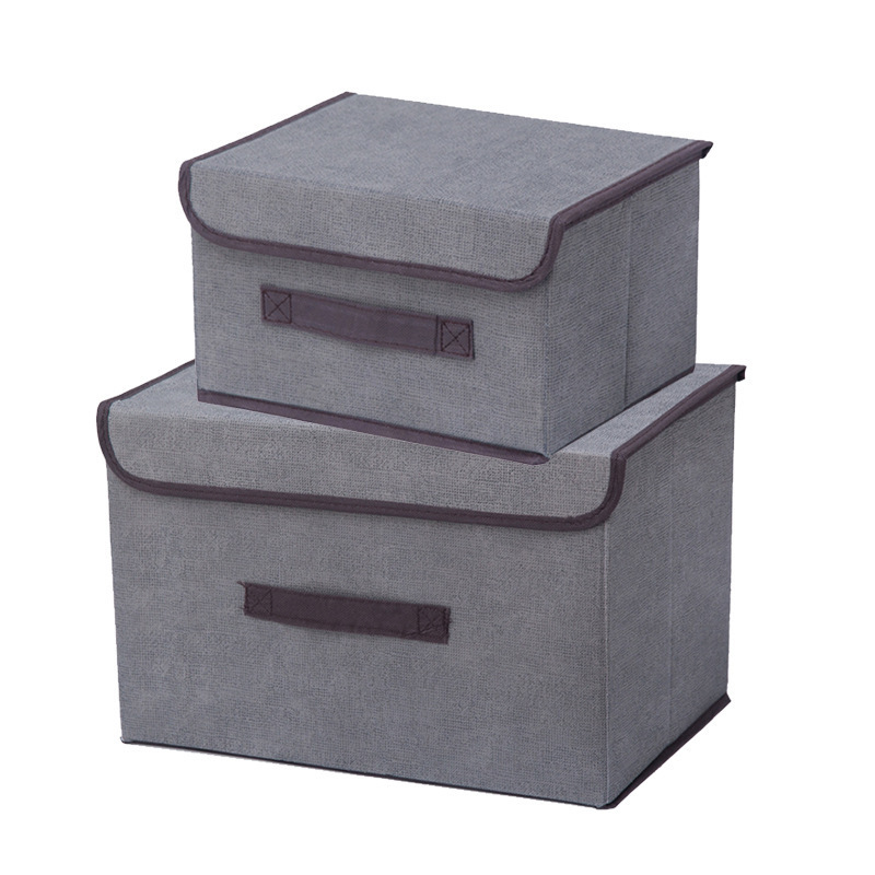 Imitation Linen Cloth Storage Box Foldable Clothing Clutter Portable and Dustproof Storage Box Folding Storage Box with Lid Wholesale