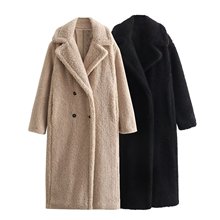 秋冬新款欧美女装宽松长款大衣外套W22533黑色