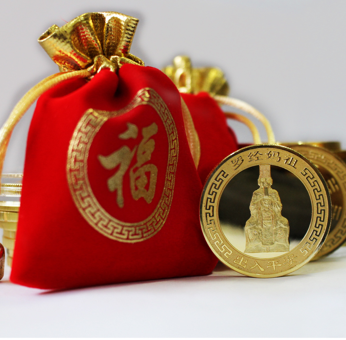 工厂批发推荐紫南宫招财钱母纪念币 妈祖神像纪念章 妈祖纪念金币