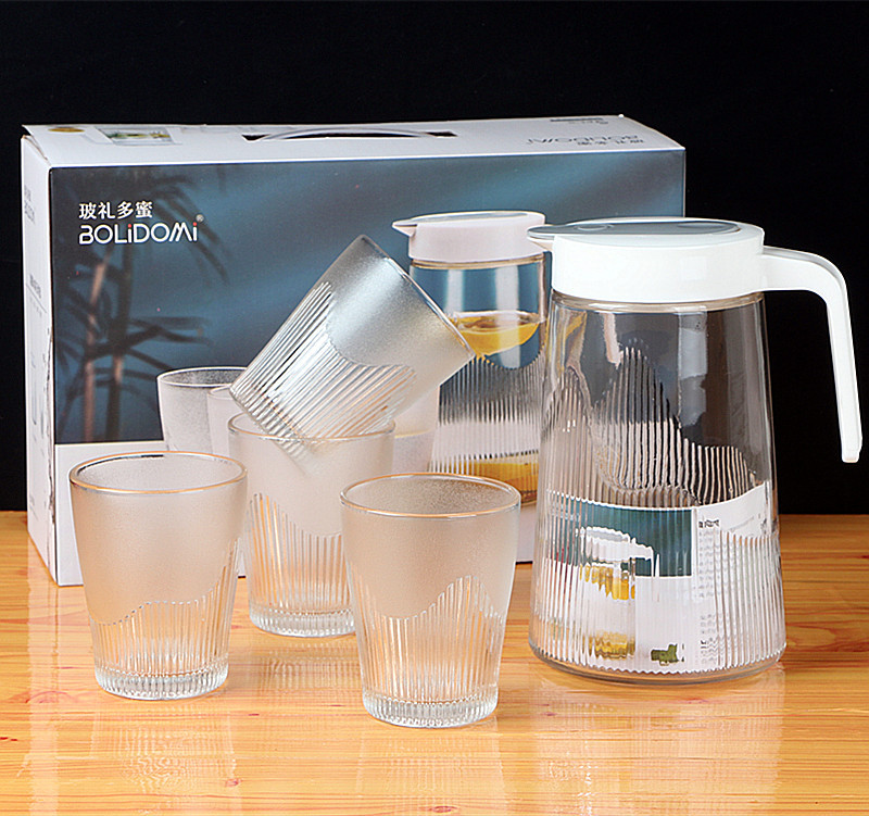 Home Cold Water Kettle Juice Jug Five-Piece Transparent Glass Water Pitcher One Pot Four Cups Water Utensils Set Activity Gift