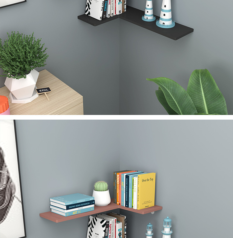 免打孔墙角置物架书架收纳架客厅墙壁挂墙上搁隔板卧室转角架隔板