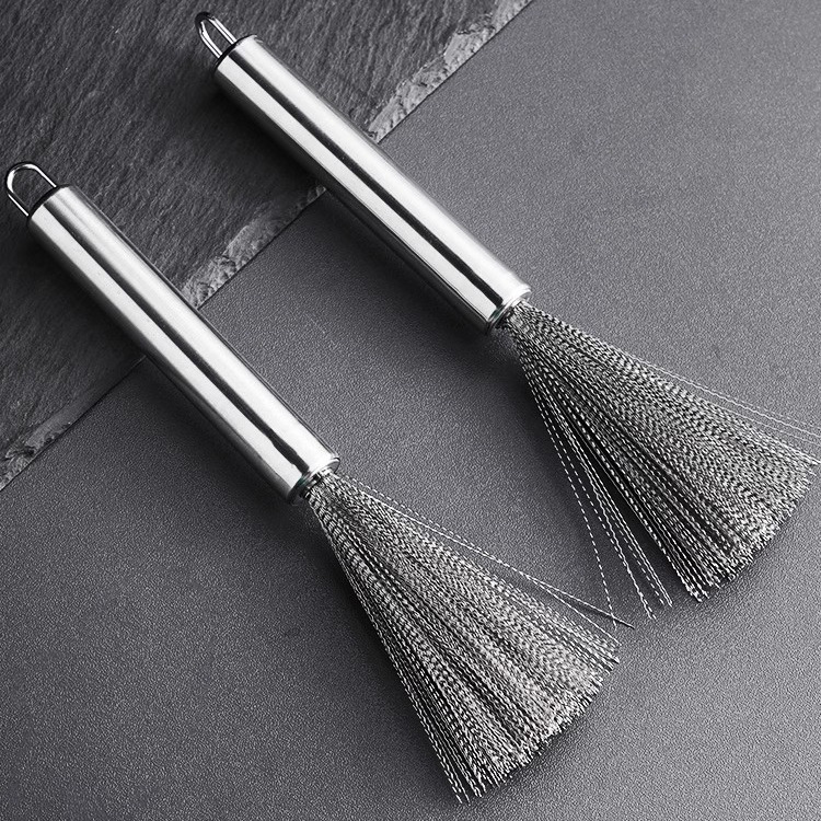 Stainless Steel Wok Brush Kitchen Long Handle Dish Brush Hanging Wok Brush Cleaning Decontamination Wire Brush Gap Brushes Cleaning Brush