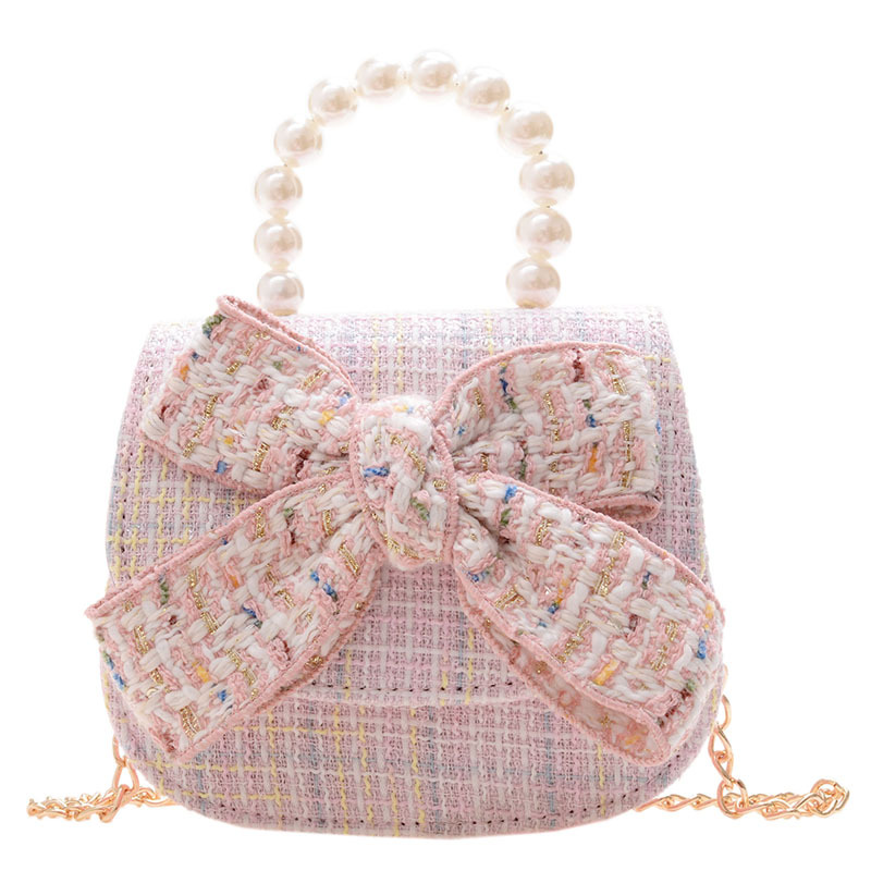 Wholesale in Stock Children's Bags New Classic Style Bow Pearl Hand Bag Western Style Girl Princess Chain Messenger Bag