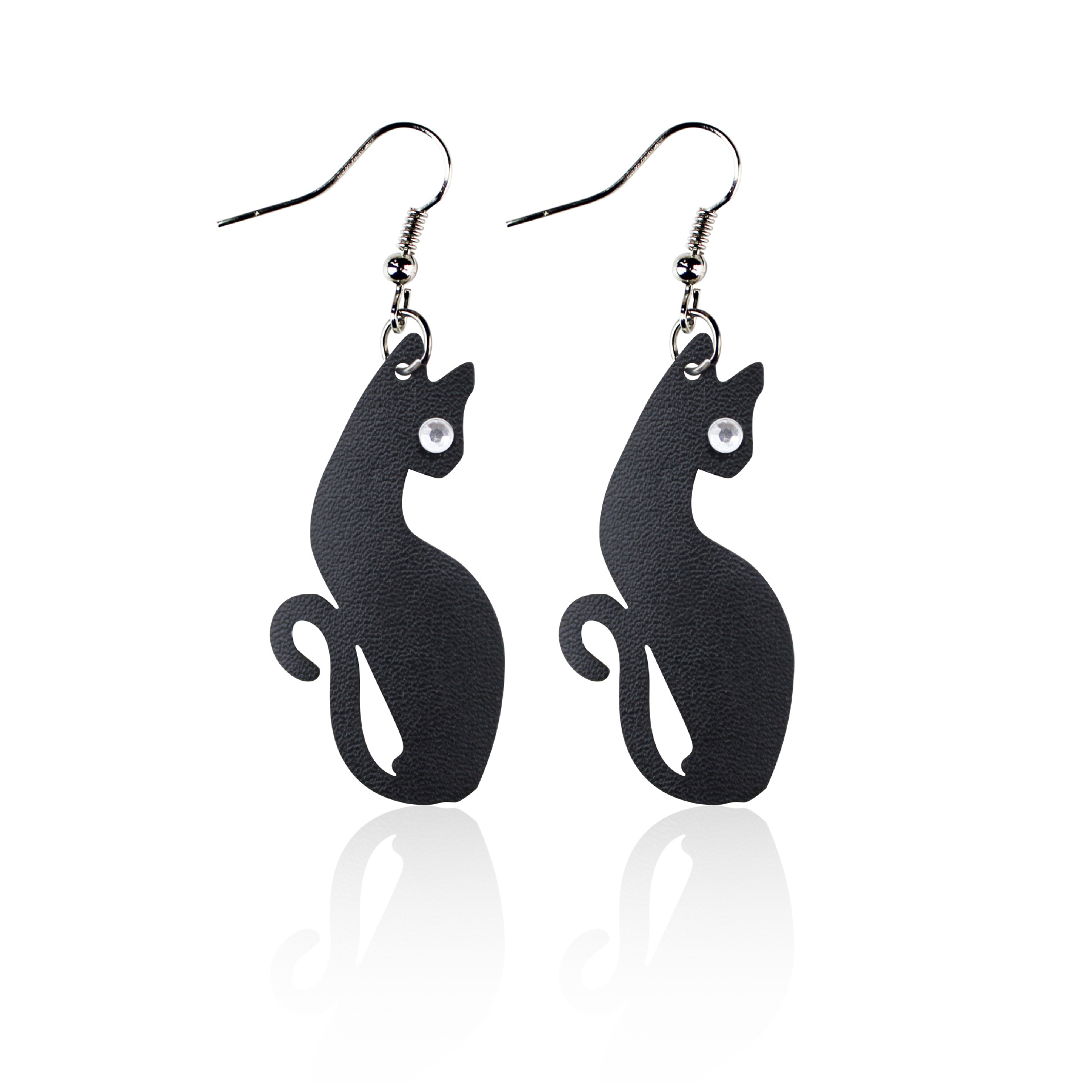 Halloween Spot Drill Black Cat Black Cat Rhinestone Leather Earrings Hollow Skull Bat Cross-Border Amazon