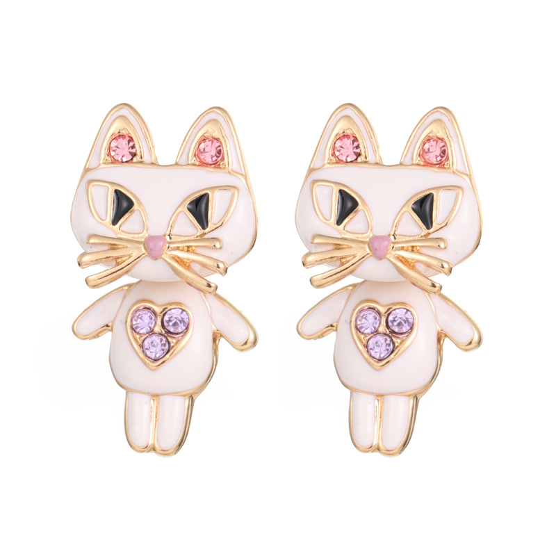 肯杰 跨境金属滴油镀金萌宠卡通猫咪耳钉eg原创设计时尚可爱耳环