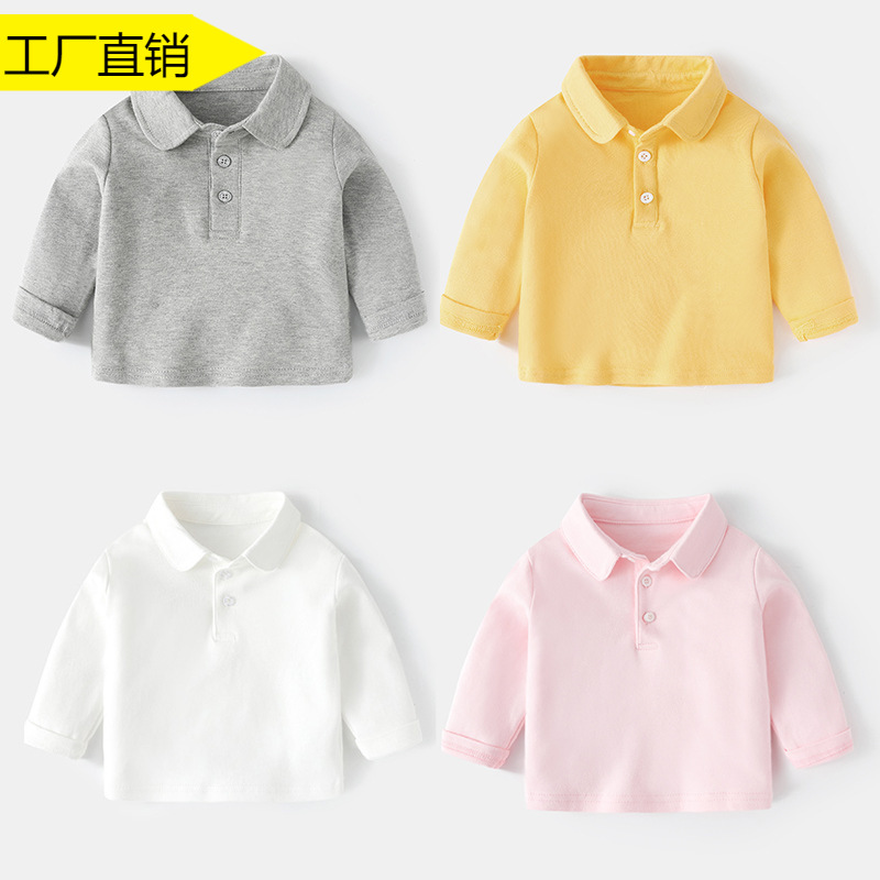 Baby Polo Shirt Long-Sleeved T-shirt Boy Baby Girl Bottoming Spring Clothes Kids' Tops Toddler Shirt Casual Western Style