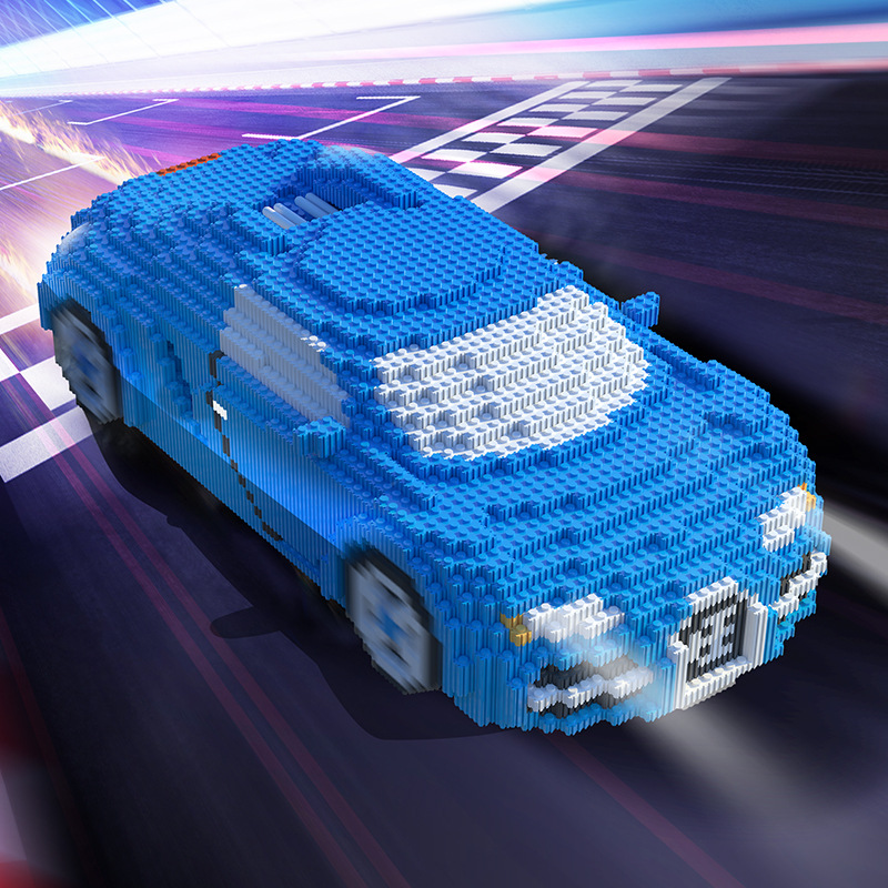 钻石串联颗粒tt跑车赛车拼装玩具汽车儿童积木玩具模型礼物跨境