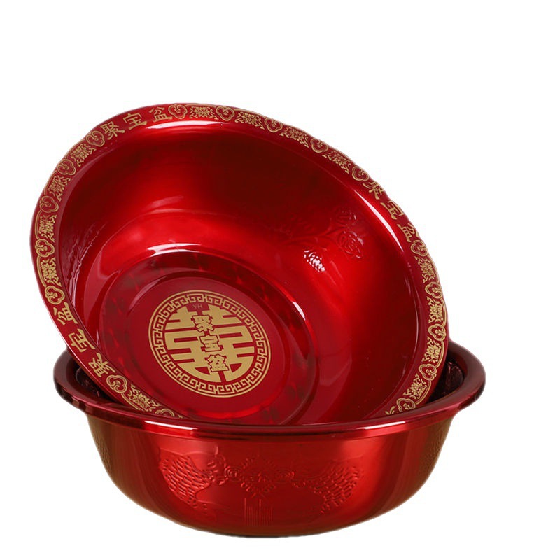 喜盆不锈钢结婚红脸盆女方陪嫁新娘嫁妆洗漱用品红色婚庆加厚厂家