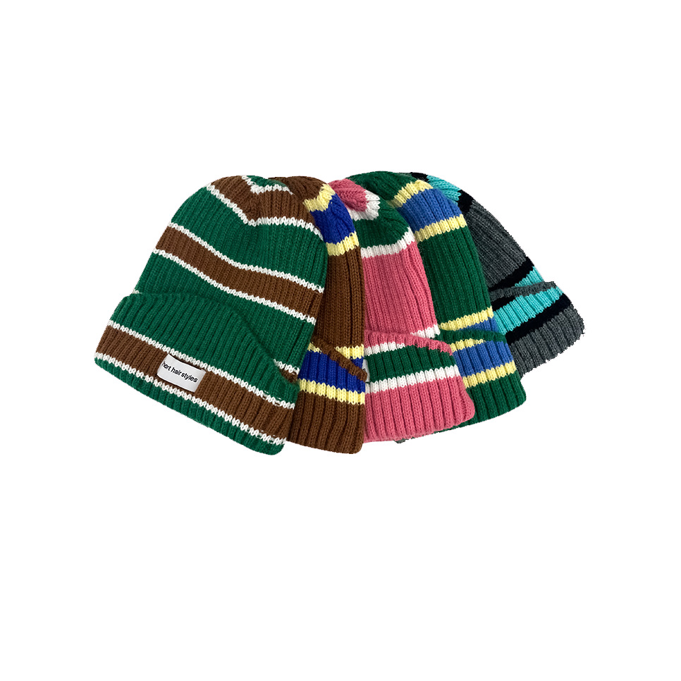 Zhao Lusi Same Striped Woolen Cap Women's Autumn and Winter Students Warm-Keeping All-Matching Internet Celebrity Same Style Knitted Cold Cap Men