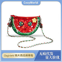 CozyWorld亮片西瓜包包女生卡通斜挎包可爱单肩包红色链条包百搭