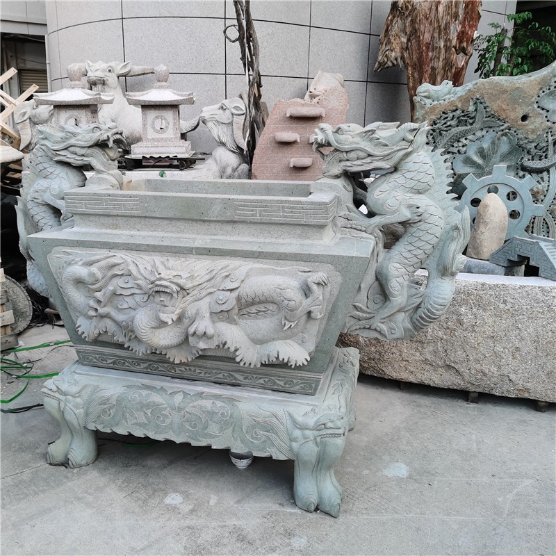 惠安石雕香炉现货青石雕龙香炉方形石材香炉墓地祠堂花岗岩香炉