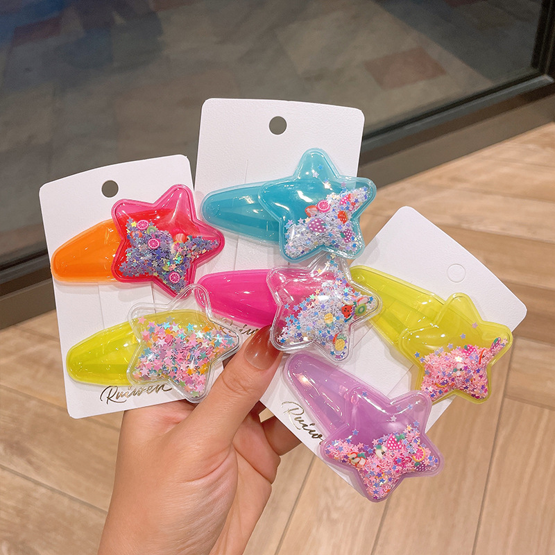 Internet Hot New Five-Pointed Star Quicksand Barrettes Children Baby Large Back Head Candy Color Broken Hair BB Clip Hairpin