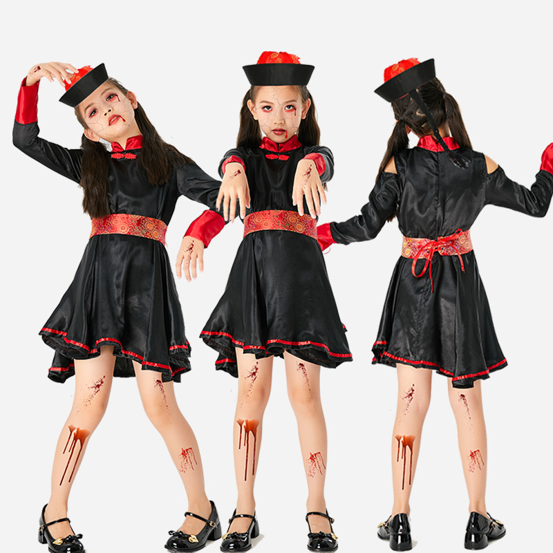 万圣节女童新款僵尸清朝派对聚会服装cosplay化装舞会演出服装