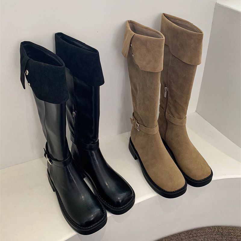 显瘦高筒长靴女2023新款小众高级感百搭复古春秋西部牛仔骑士靴子