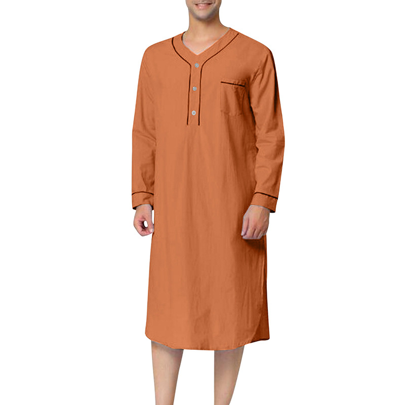 Spring 2023 Muslim Mid-Length Comfortable Loose Solid Color Pajamas Amazon European and American Men's Home Wear Nightdress