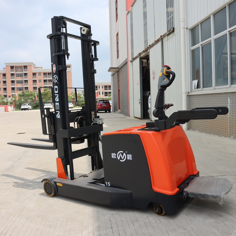 欧能全电动前移式堆高车站驾式液压叉车小型自动升高电瓶铲车