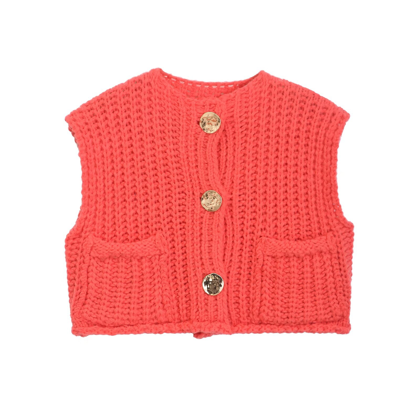 2024春季新品欧美跨境女装圆领时尚休闲短款马甲粗针毛线针织背心