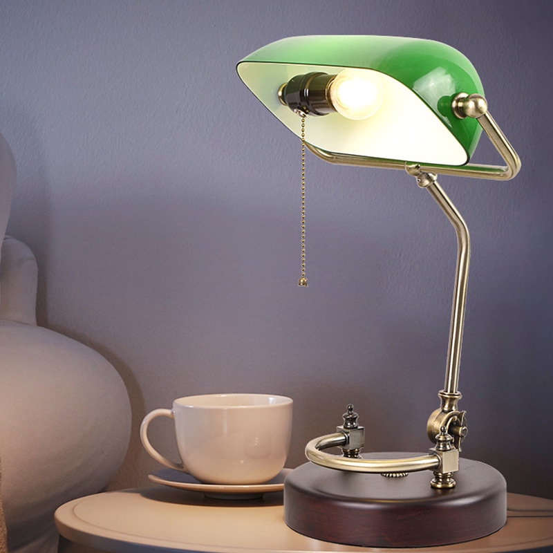 银行台灯创意复古民国台灯卧室床头办公桌护眼铁艺灯e27灯头灯具