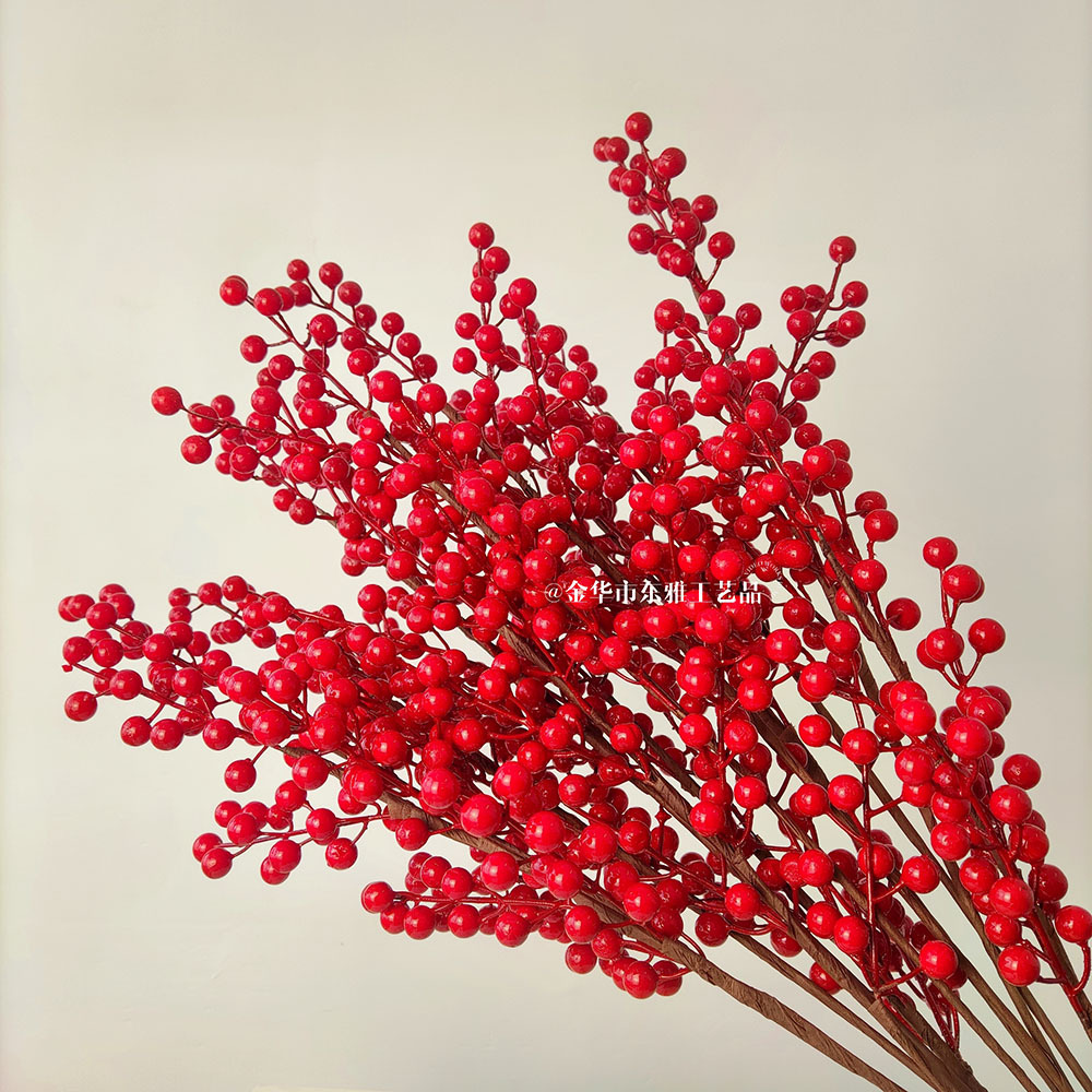 红果发财果仿真花相思红豆花艺插花圣诞新年假花冬青果福筒装饰