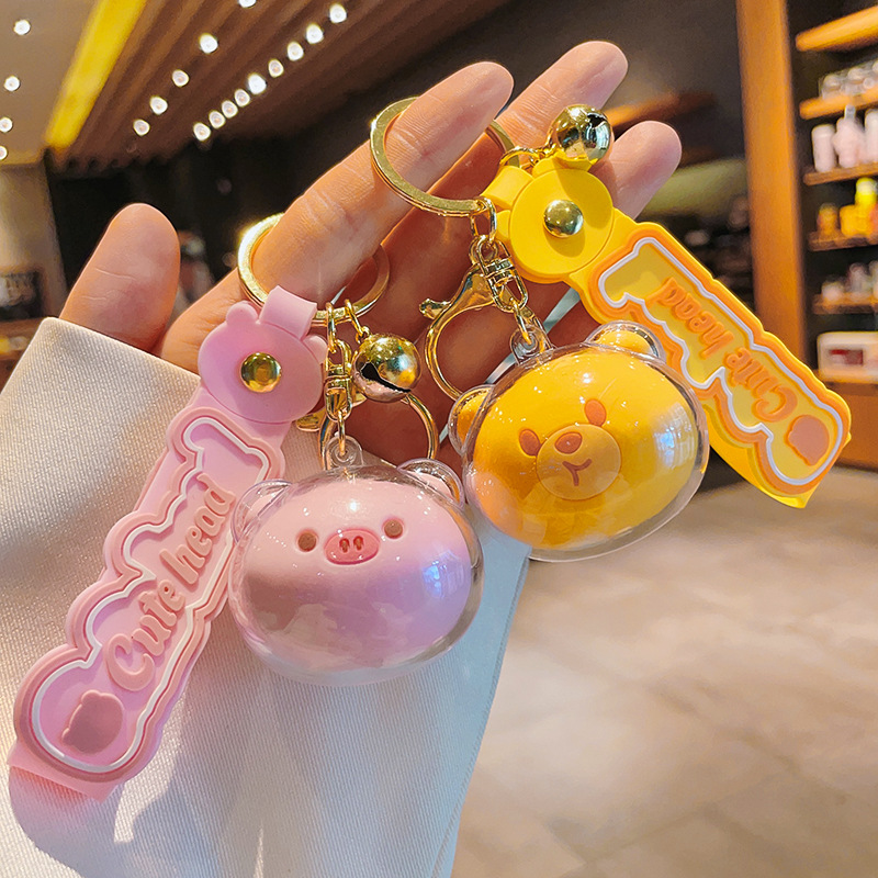 Trending Cartoon Acrylic Panda Head Keychain Frog Bear Couple Bags Pendant Claw Machine Small Gift Wholesale