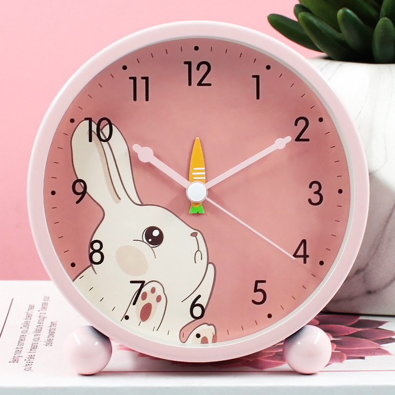 学生用卡通吃不着趣味主题座钟台钟小闹钟床头静音扫秒夜灯时钟