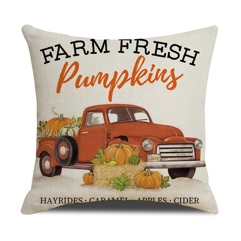 Amazon Autumn Thanksgiving Pillow Cover Home Sofa Cushion Cover Linen Maple Leaf Pumpkin Car Cushion Home