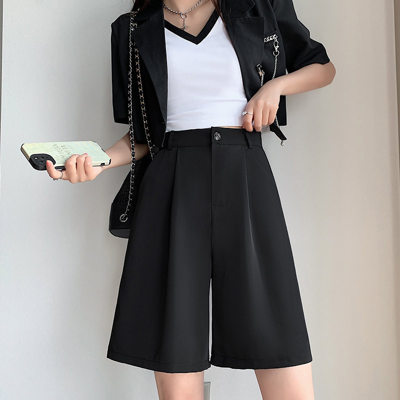 Black Suit Shorts for Women 2023 Spring and Summer New Small Slimming High Waist Placket Outer Wear Breathable Pants for Women