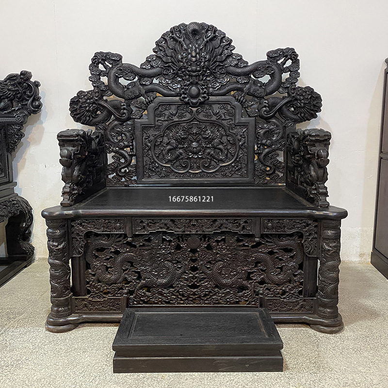 实木仿古龙椅宝座红木大班椅九龙雕龙花梨老板椅定做禅修打坐法座