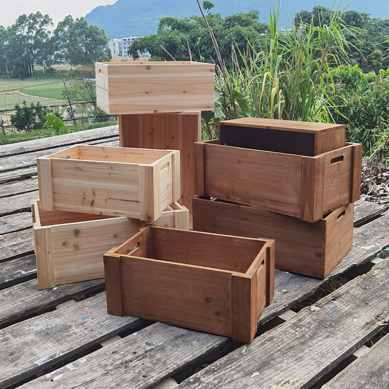 长方形木箱木盒子复古装饰超市木筐收纳储物实木箱子大号无盖