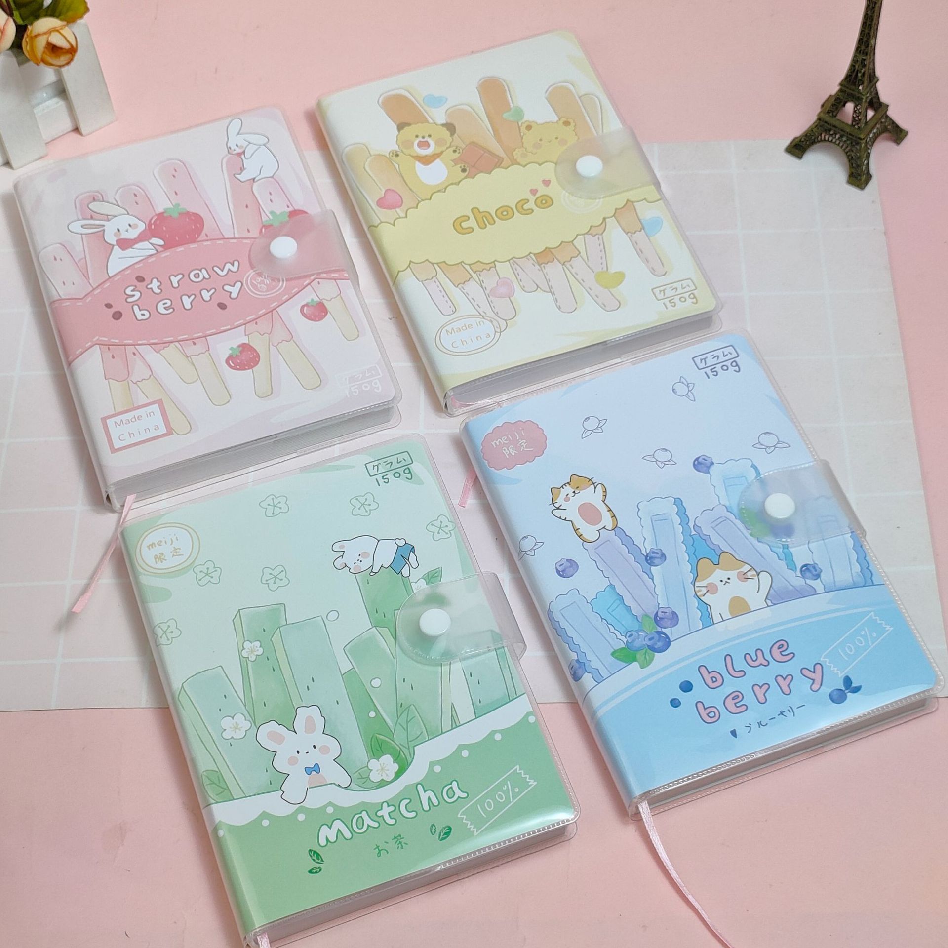 创意简约可爱手账本卡通学生笔记本彩页记事本少女心按扣胶套本