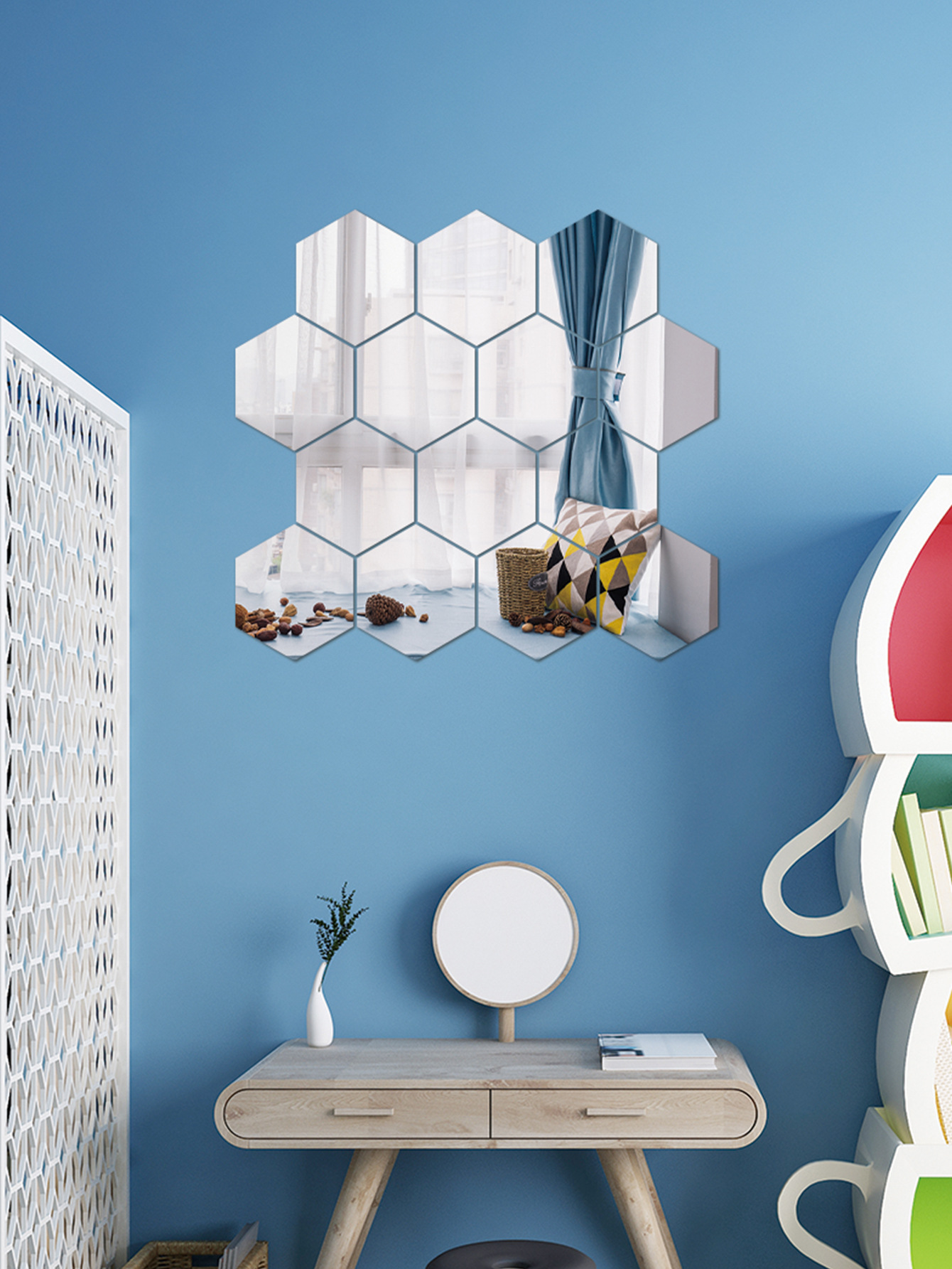 六边形 立体镜面墙贴 餐厅过道楼递个性装饰镜子贴 客厅背景墙