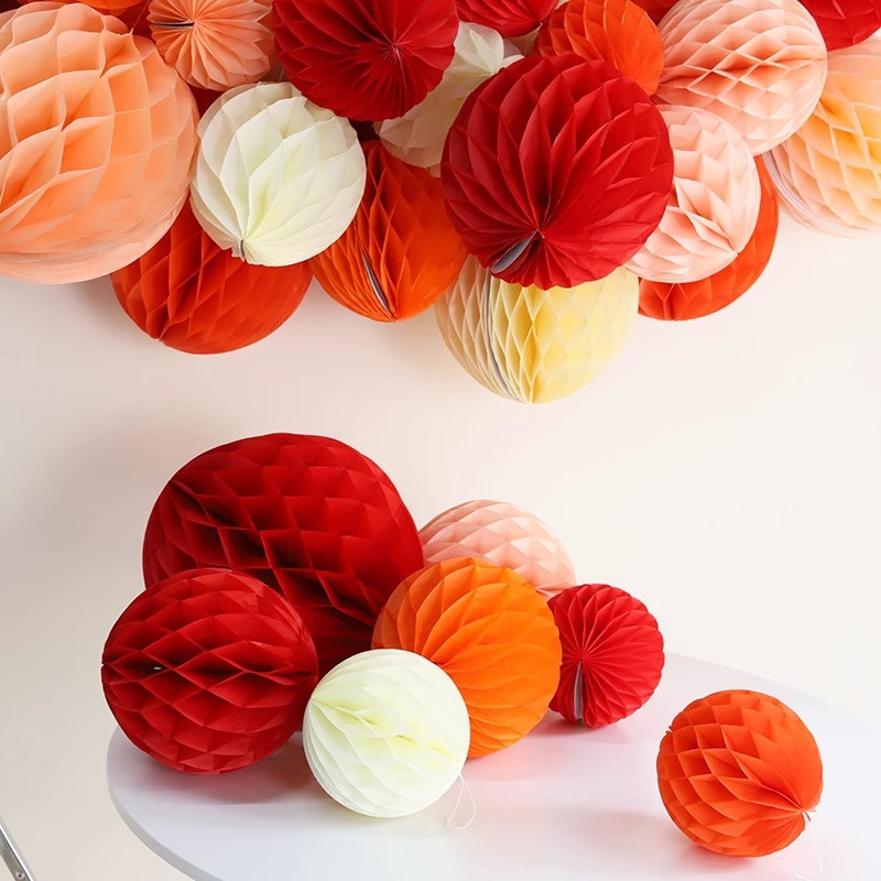厂家批发蜂窝球派对婚房布置纸扇花蜂巢球婚庆婚礼装饰蜂窝纸灯笼
