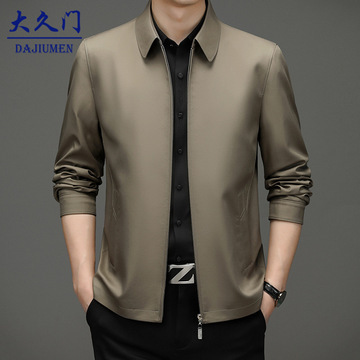 夹克男春秋新款商务休闲翻领中年爸爸装干部装外套夹克衫上衣男款