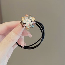 韩国彩色水晶花朵发圈扎头发皮筋简约高弹力耐用头绳水钻气质头饰