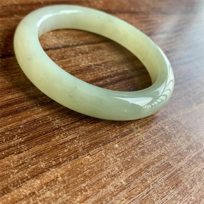 新疆和田玉美人窄条手镯圈口54mm女款镯子高冰晴玉石玉镯首饰