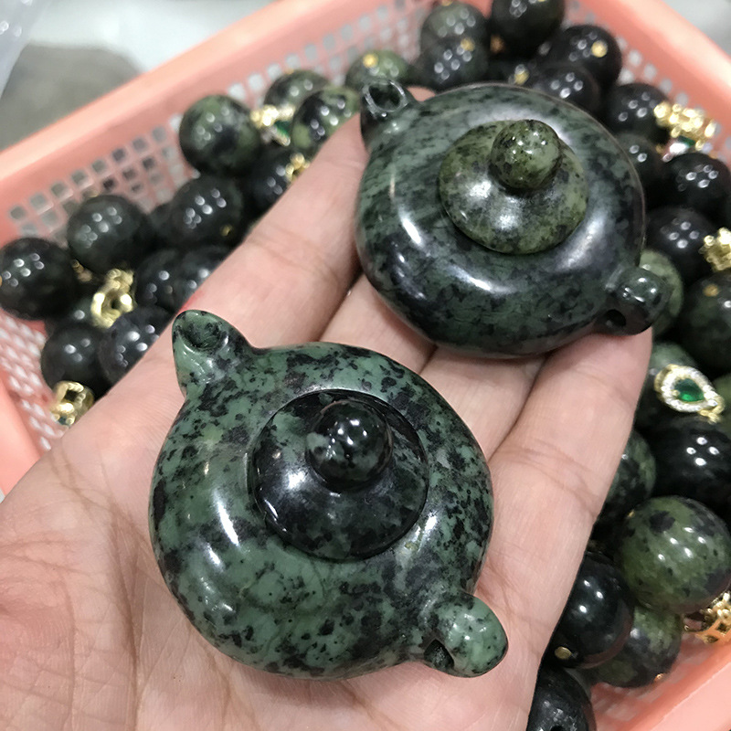 天然藏玉药王石茶壶把件 蛇纹石玉带磁性药王石把把壶小手把-阿里巴巴