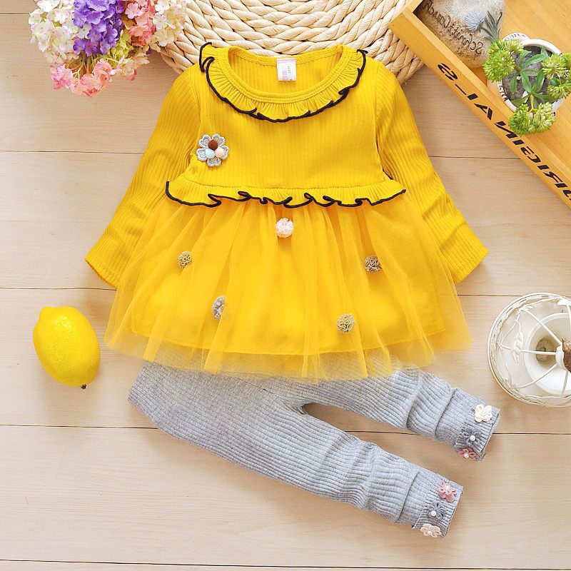 女宝宝春装纱裙两件套一岁女童2秋季衣服9个月婴儿套装