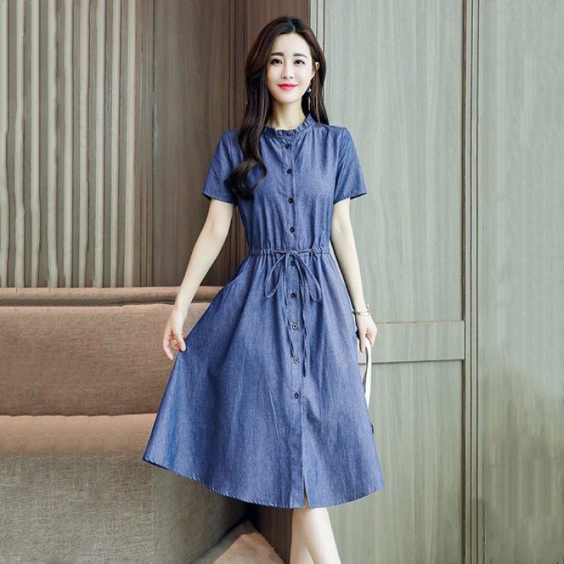 2021春秋新款女装韩版时尚显瘦高腰中长款牛仔连衣裙女春秋长裙