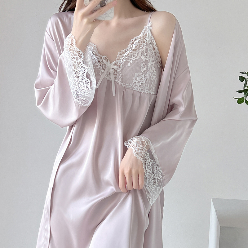 重磅真丝睡衣女春夏季性感吊带两件套睡袍桑蚕丝睡裙家居服-阿里巴巴