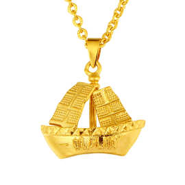 金品珠宝 3d硬金帆船女款镀24k黄金一帆风顺吊坠沙金结婚项坠颈饰