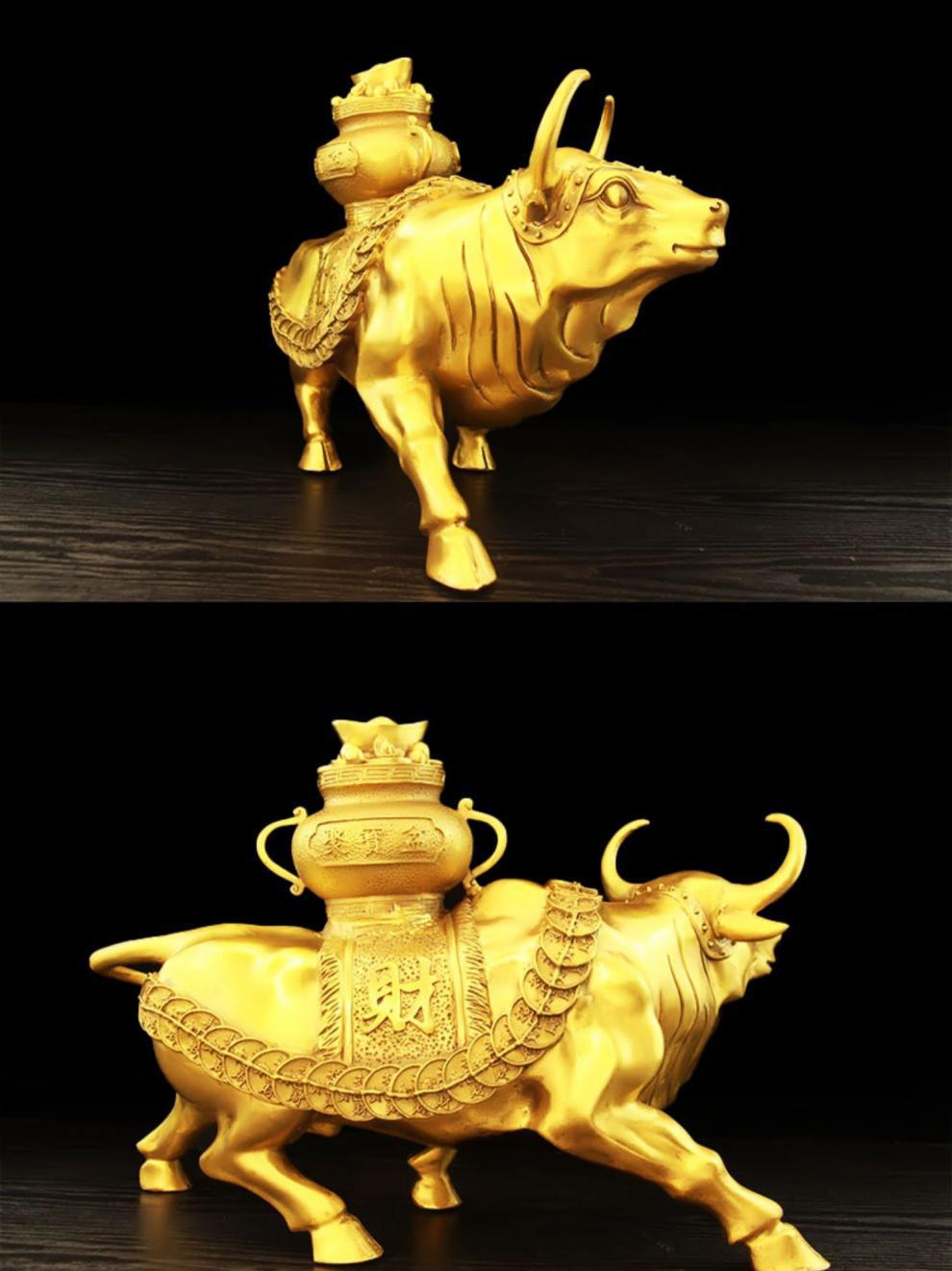 铜牛摆件纯黄铜牛拉财生肖牛气冲天牛转乾坤招财客厅办公室装饰品